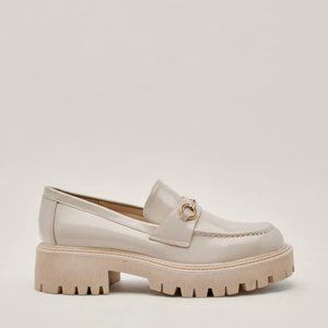 Nasty Gal Buckle Detail Chunky Faux Leather Loafer Size 8 Beige - NEW WITH BOX
